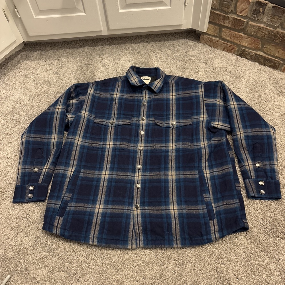 Ariat Flannel Jacket Mens XXL Blue Plaid Insulated Quilt Lined Retro Fit Warm